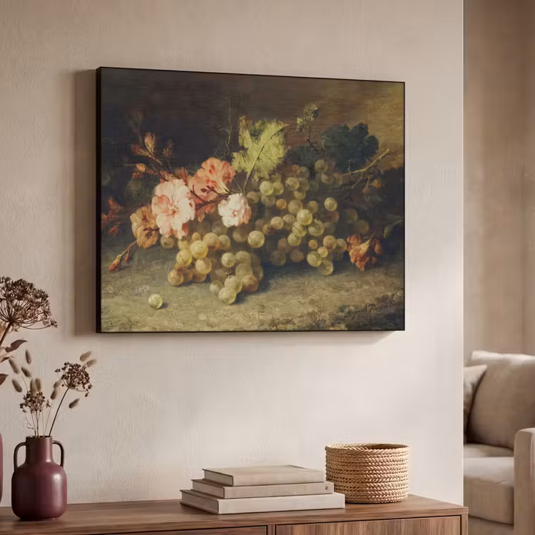 Fruit - Stilleven met druiven - Oude meesters Textielframe zwart klein -sfeer3