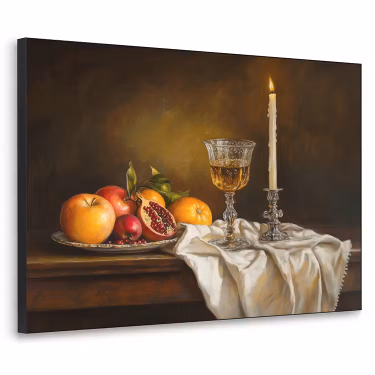 Fruit - Stilleven - Wijn - Kaars Textielframe zwart klein -3d