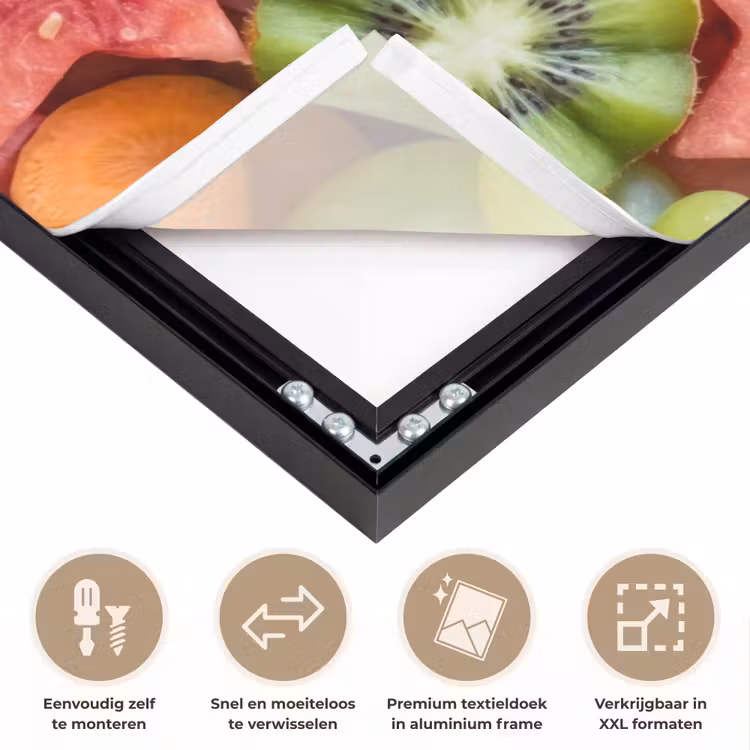 Fruit - Variatie - Kleurrijk - Vers - Eten Textielframe zwart klein -USP_closeupNL