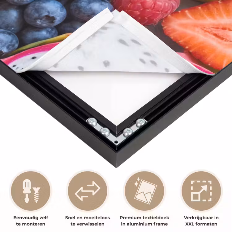 Fruit - Versneden - Kleurrijk - Eten - Gezond Textielframe zwart klein -USP_closeupNL