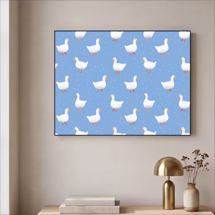 Ganzen - Elegant - Blauw Textielframe zwart klein 947 -sfeer2