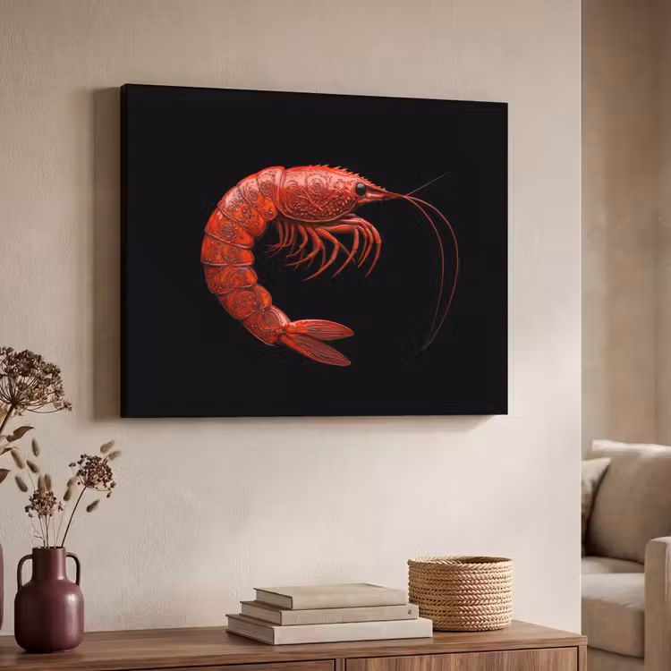 Garnaal - Rood - Dieren Textielframe zwart klein -sfeer3