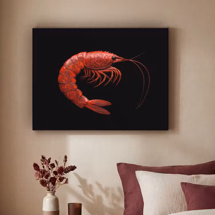 Garnaal - Rood - Dieren Textielframe zwart klein -sfeer1