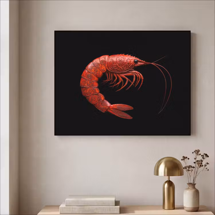 Garnaal - Rood - Dieren Textielframe - compleet frame klein -sfeer2