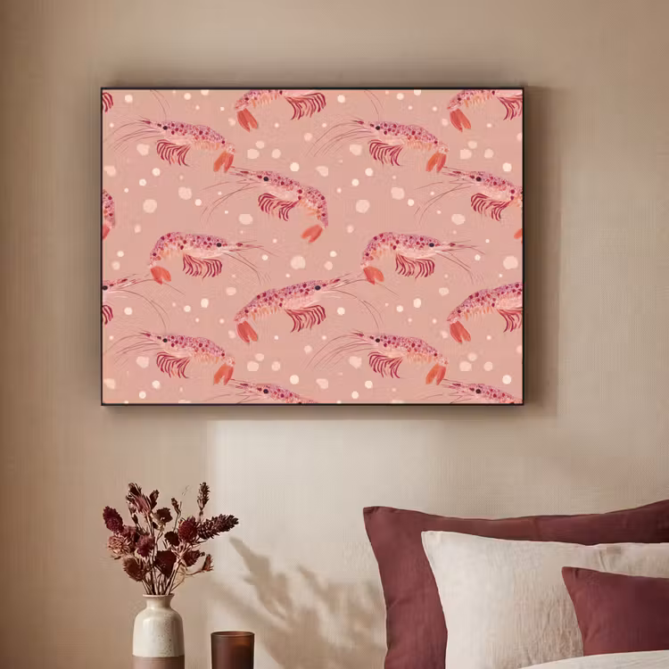 Garnalen - Stippen - Roze Textielframe zwart klein 947 -sfeer1