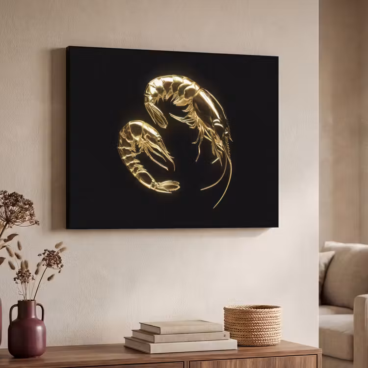 Garnalen - Zwart - Goud - Dieren Textielframe - compleet frame klein -sfeer3
