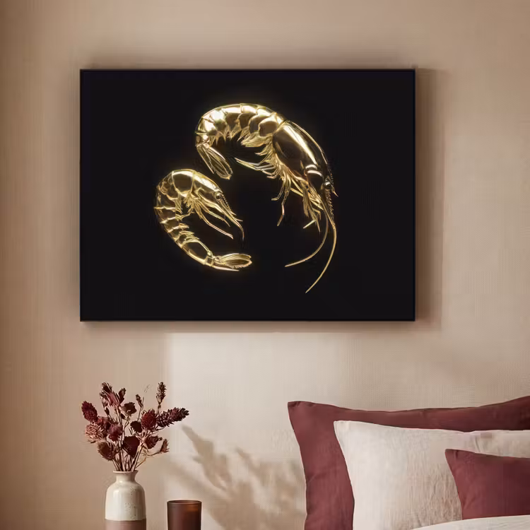 Garnalen - Zwart - Goud - Dieren Textielframe - compleet frame klein -sfeer1