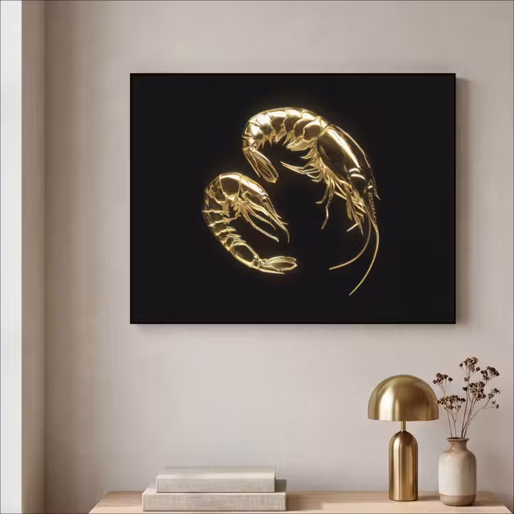 Garnalen - Zwart - Goud - Dieren Textielframe zwart klein -sfeer2