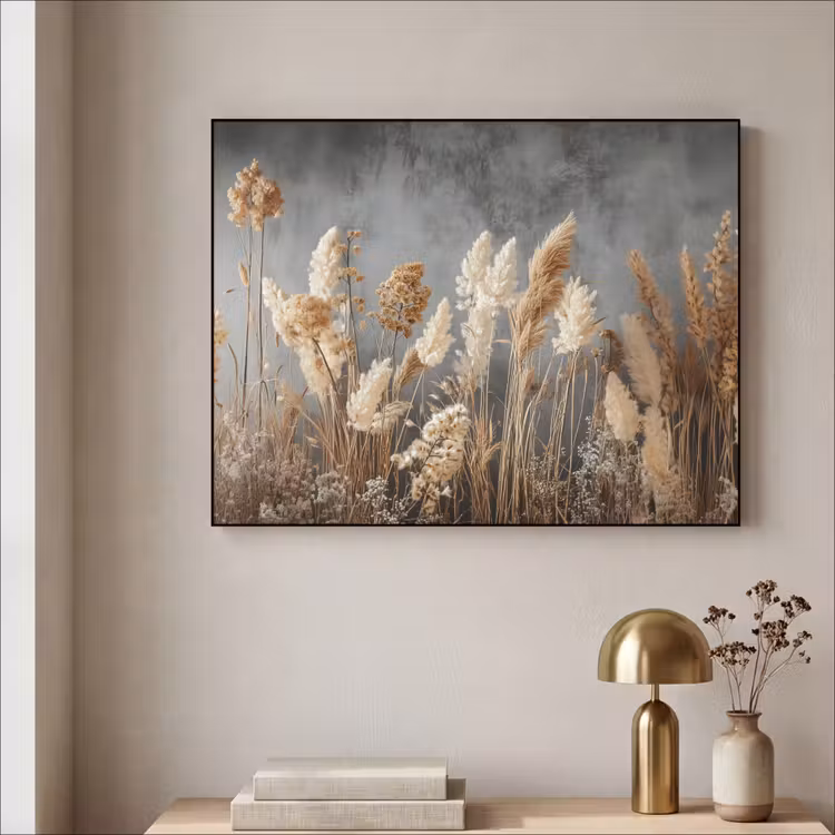Gedroogde Veldbloemen - Grijs - Beton Textielframe - compleet frame klein -sfeer2