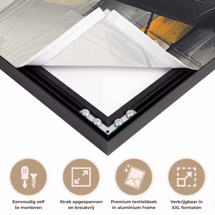 Geel - Abstract - Modern - Vormen Textielframe zwart klein -USP_feed_closeupNL