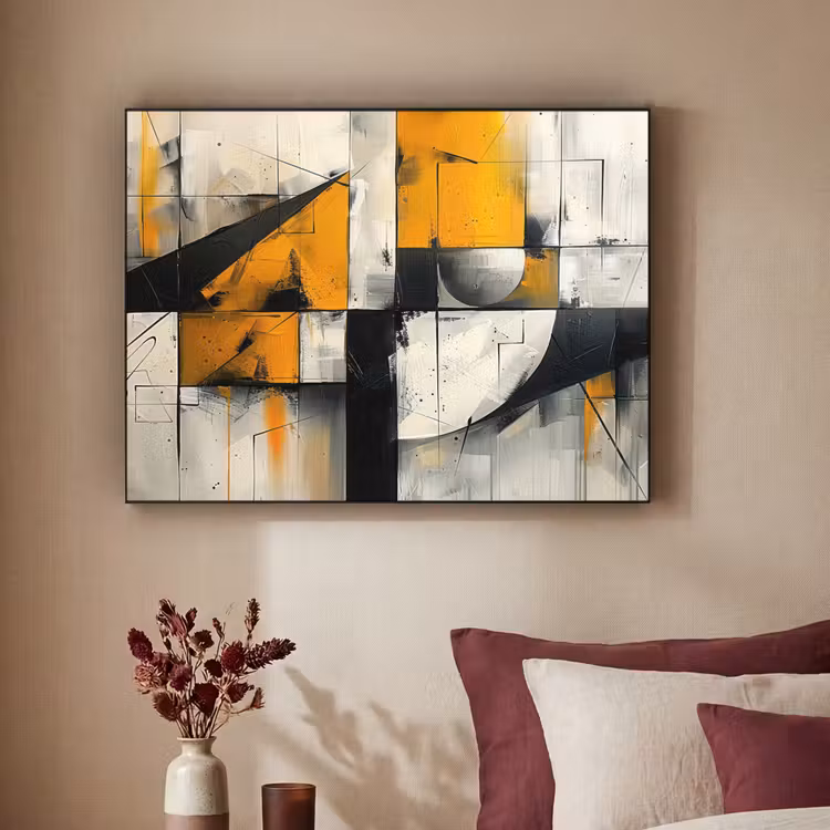 Geel - Abstract - Modern - Vormen Textielframe - compleet frame klein -sfeer1