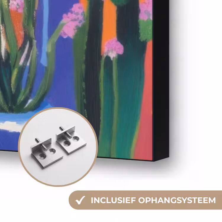 Geel - Blauw - Oranje - Huis Textielframe zwart klein -USP_ophangsysteemNL