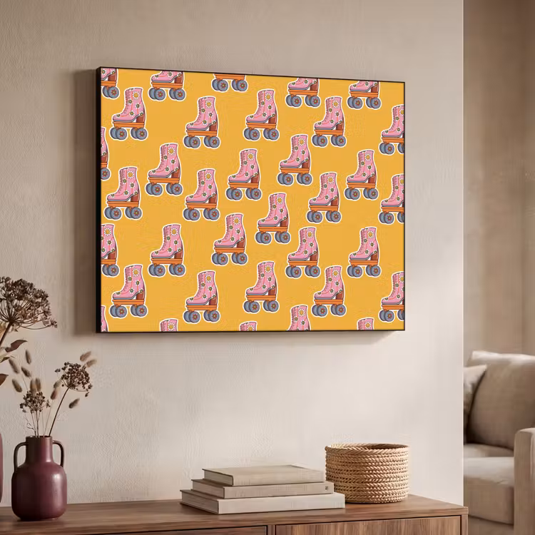 Geel - Rolschaatsen - Patroon Textielframe zwart klein 947 -sfeer3