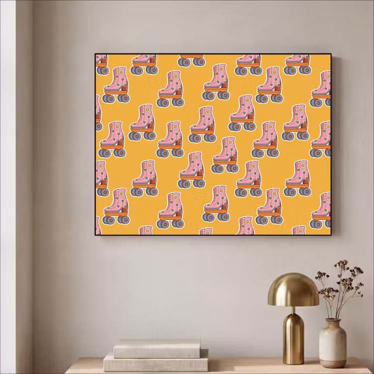 Geel - Rolschaatsen - Patroon Textielframe zwart klein 947 -sfeer2