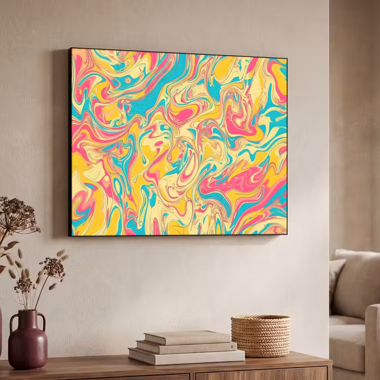 Geel - Roze - Blauw - Retro Textielframe - compleet frame klein -sfeer3
