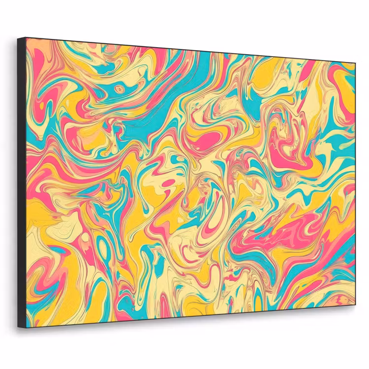 Geel - Roze - Blauw - Retro Textielframe zwart klein -3d