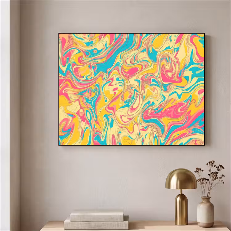 Geel - Roze - Blauw - Retro Textielframe - compleet frame klein -sfeer2