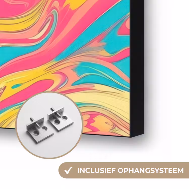 Geel - Roze - Blauw - Retro Textielframe zwart klein -USP_ophangsysteemNL