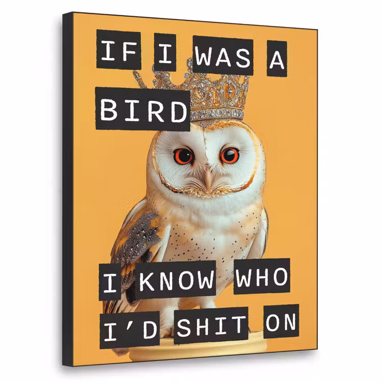 Geel - Uil - Vogel - Decoratie Textielframe zwart klein -3d
