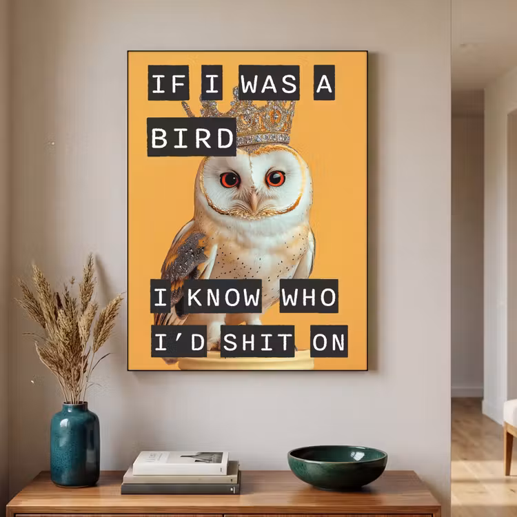 Geel - Uil - Vogel - Decoratie Textielframe zwart klein -sfeer1