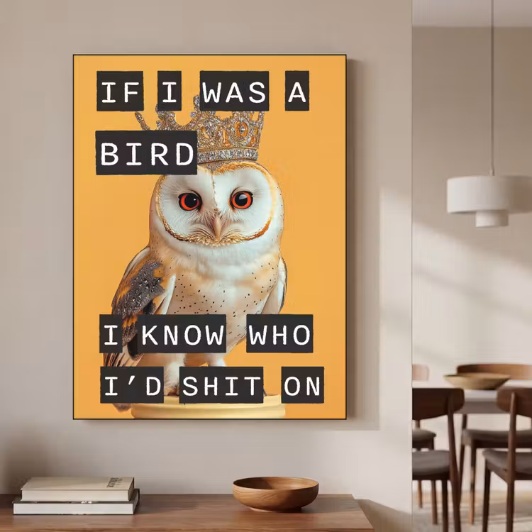 Geel - Uil - Vogel - Decoratie Textielframe - compleet frame klein -sfeer2