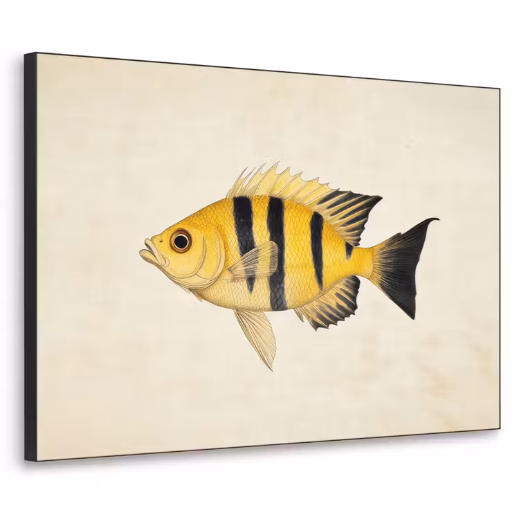 Geel - Vis - Strepen - Tropisch Textielframe - compleet frame klein -3d