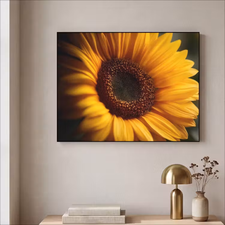 Geel - Zonnebloem - Zomers Textielframe zwart klein -sfeer2