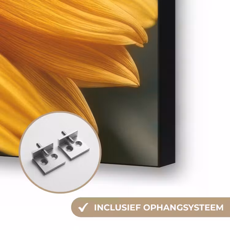 Geel - Zonnebloem - Zomers Textielframe zwart klein -USP_ophangsysteemNL