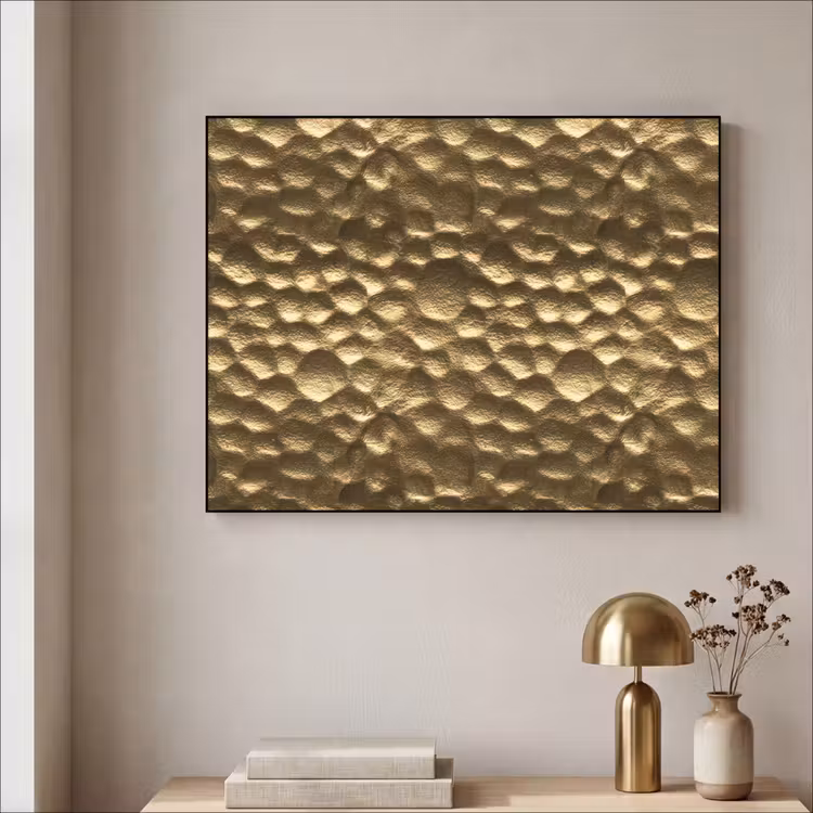 Gehamerd - Reliëf - Textuur - Bronsgoud Textielframe zwart klein 947 -sfeer2