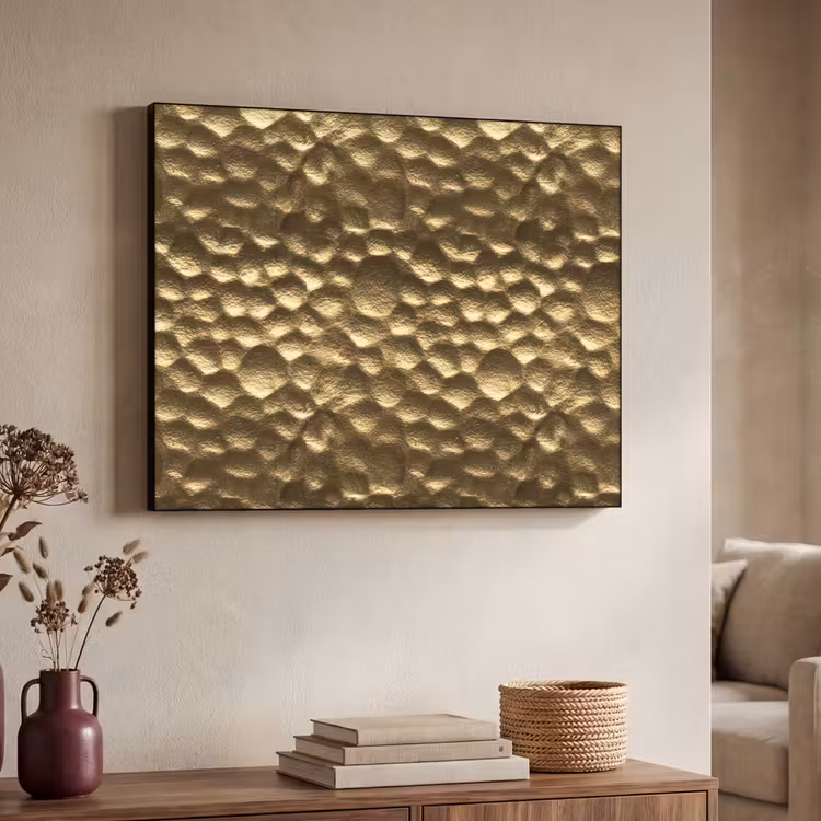 Gehamerd - Reliëf - Textuur - Bronsgoud Textielframe zwart klein 947 -sfeer3