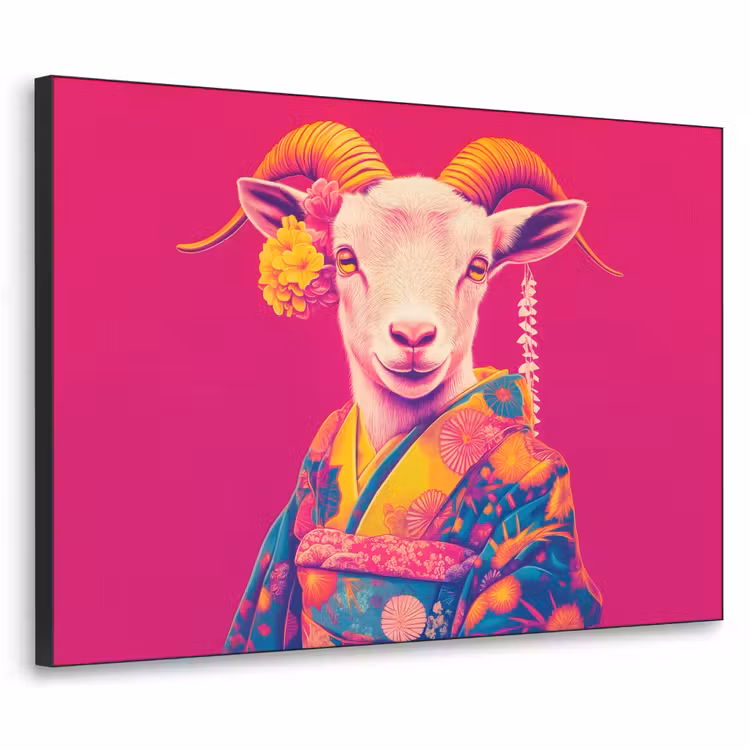Geit - Hoorns - Kimono - Kleurrijk Textielframe - compleet frame klein -3d