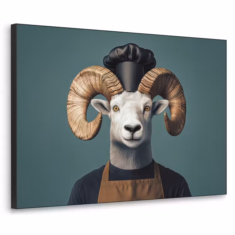 Geit - Hoorns - Kokskleding Textielframe zwart klein -3d