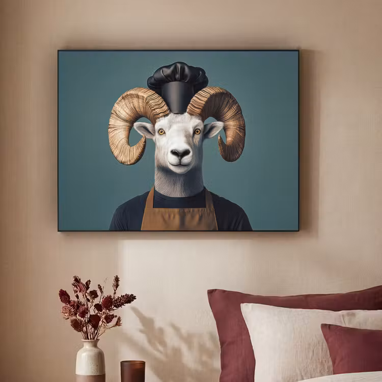 Geit - Hoorns - Kokskleding Textielframe zwart klein -sfeer1