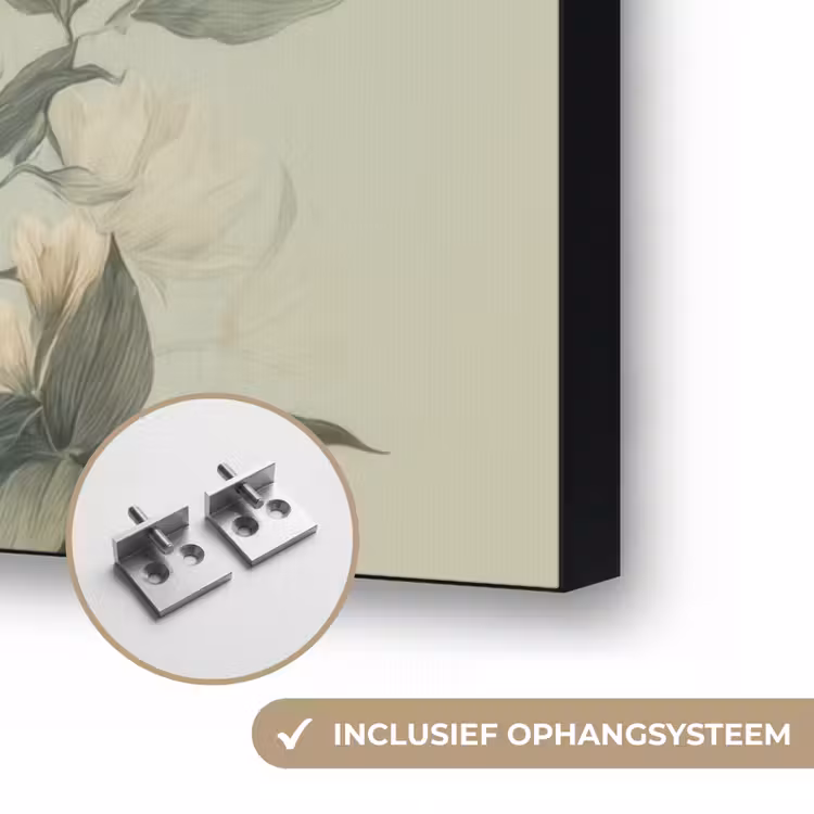 Gele kuifkaketoe - paradijsvogelbloemen - Groen Textielframe zwart klein -USP_ophangsysteemNL