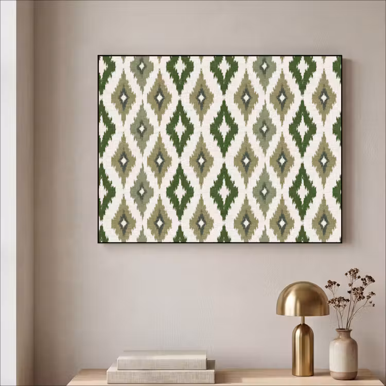 Geografisch - Ruitmotief - Groen Textielframe zwart klein 947 -sfeer2