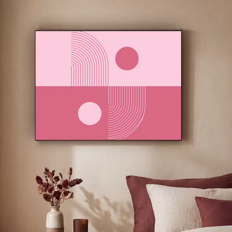 Geometrie - Patroon - Abstract - Roze - Modern Textielframe zwart klein -sfeer1