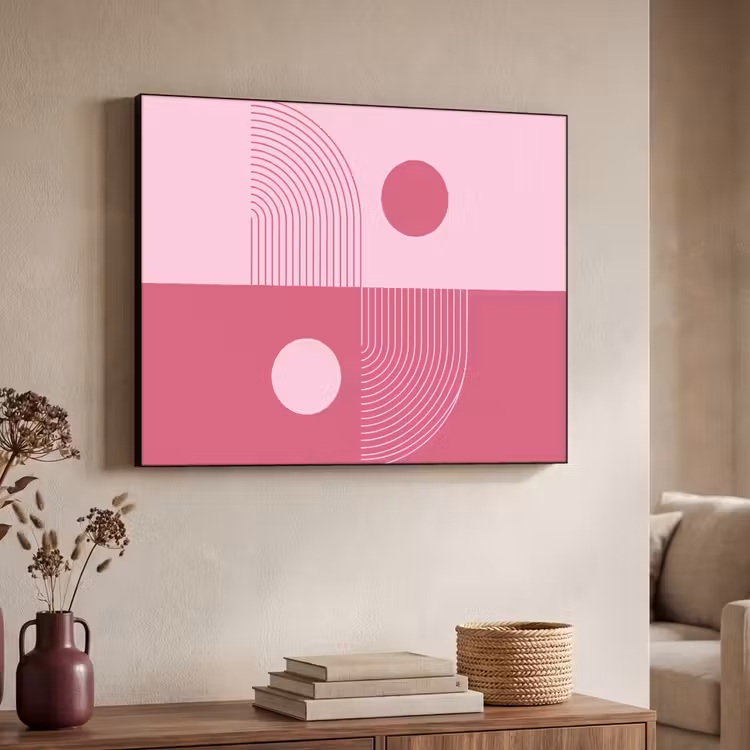 Geometrie - Patroon - Abstract - Roze - Modern Textielframe zwart klein -sfeer3