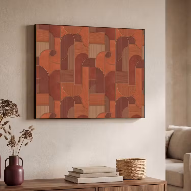 Geometrisch - Abstract - Textuur - Bruin Textielframe zwart klein 947 -sfeer3