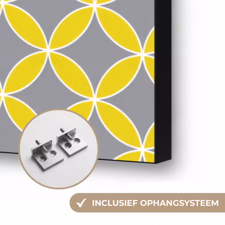 Geometrisch - Cirkels - Modern - Grijs - Geel Textielframe zwart klein 947 -USP_ophangsysteemNL