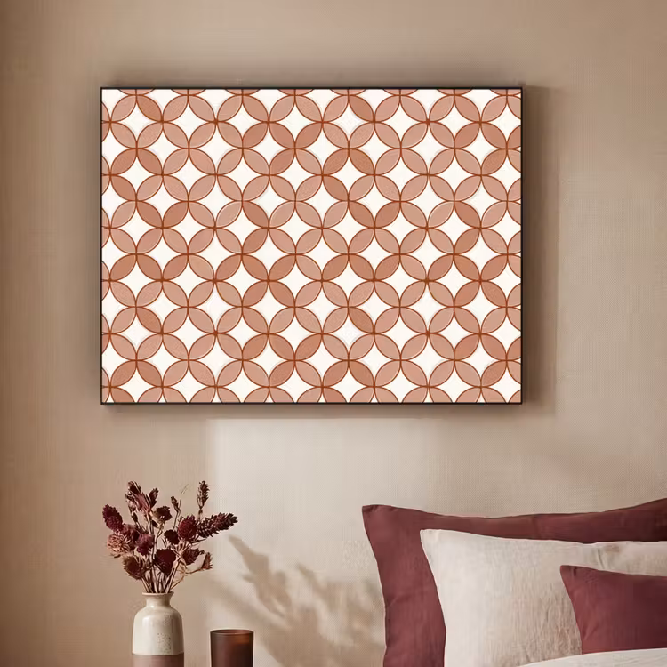Geometrisch - Cirkels - Modern - Terracotta Textielframe zwart klein 947 -sfeer1