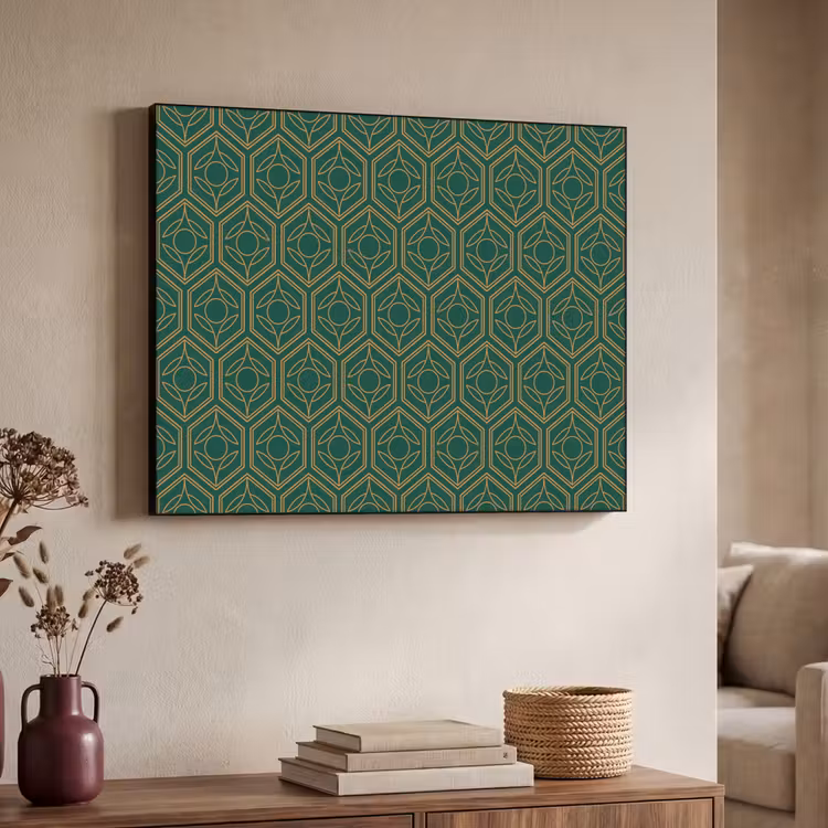 Geometrisch - Patroon - Groen Textielframe zwart klein 947 -sfeer3