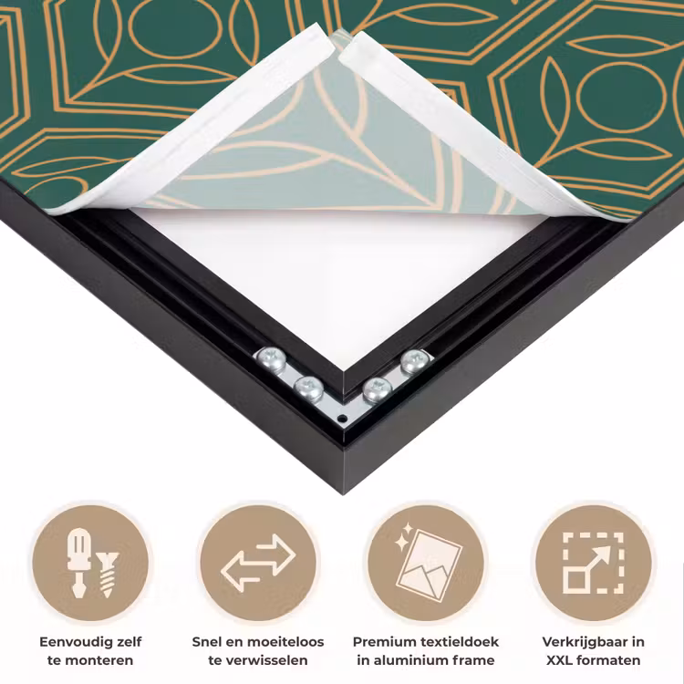 Geometrisch - Patroon - Groen Textielframe zwart klein 947 -USP_closeupNL