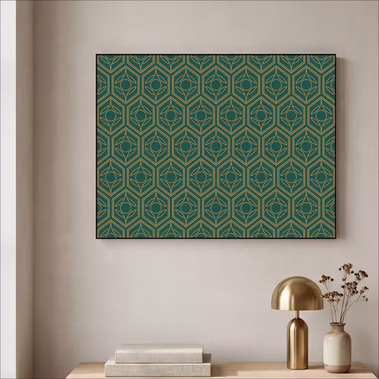 Geometrisch - Patroon - Groen Textielframe zwart klein 947 -sfeer2