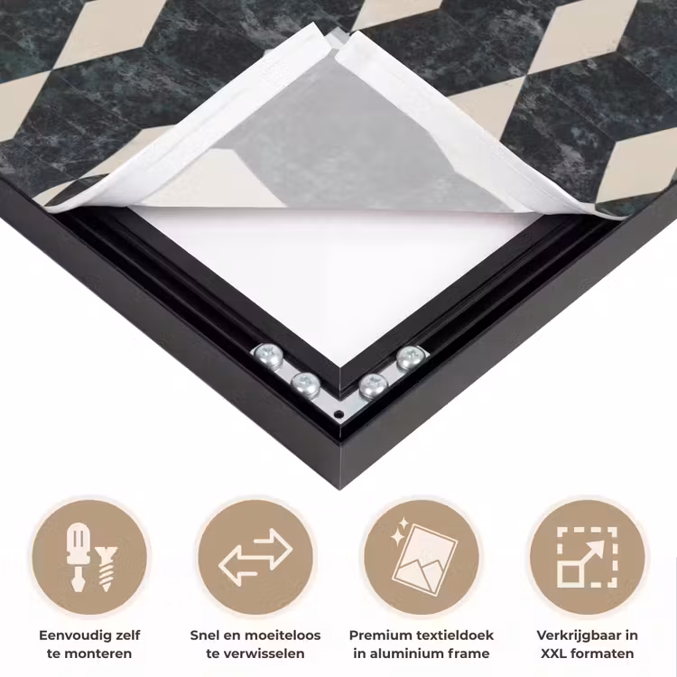 Geometrisch - Patroon - Marmer - Groen Textielframe zwart klein 947 -USP_closeupNL