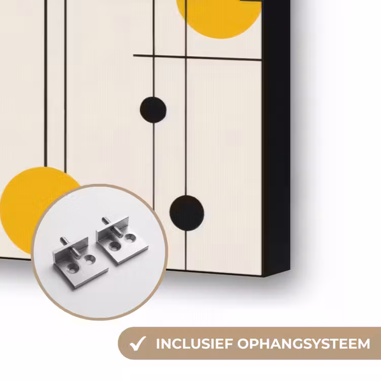 Geometrisch - Retro - Lijnen - Okergeel - Zwart Textielframe zwart klein 947 -USP_ophangsysteemNL