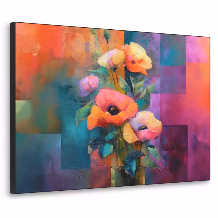 Geometrische kleurvlaken - Modern - Fantasiebloemen Textielframe zwart klein -3d