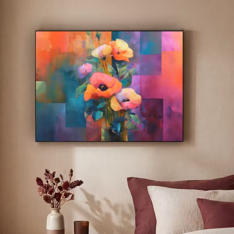 Geometrische kleurvlaken - Modern - Fantasiebloemen Textielframe - compleet frame klein -sfeer1