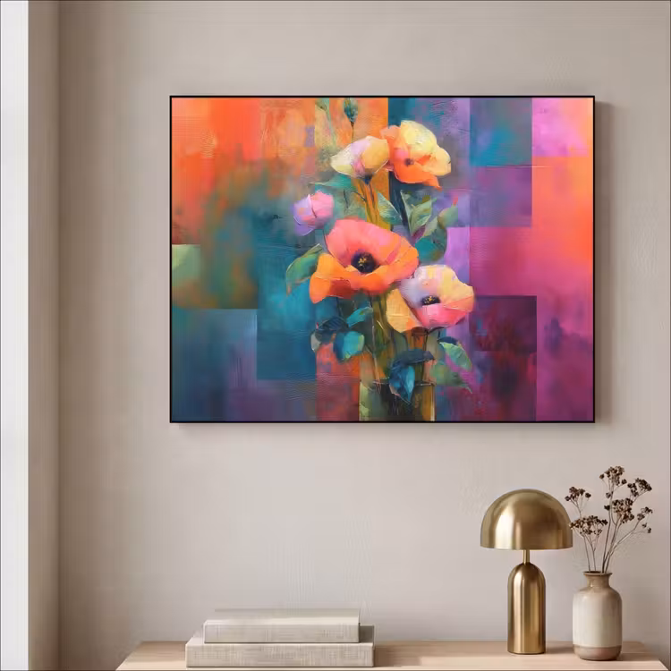 Geometrische kleurvlaken - Modern - Fantasiebloemen Textielframe - compleet frame klein -sfeer2