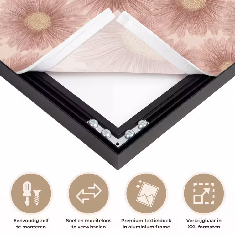 Gerbera - Bloemen - Roze Textielframe zwart klein 947 -USP_closeupNL