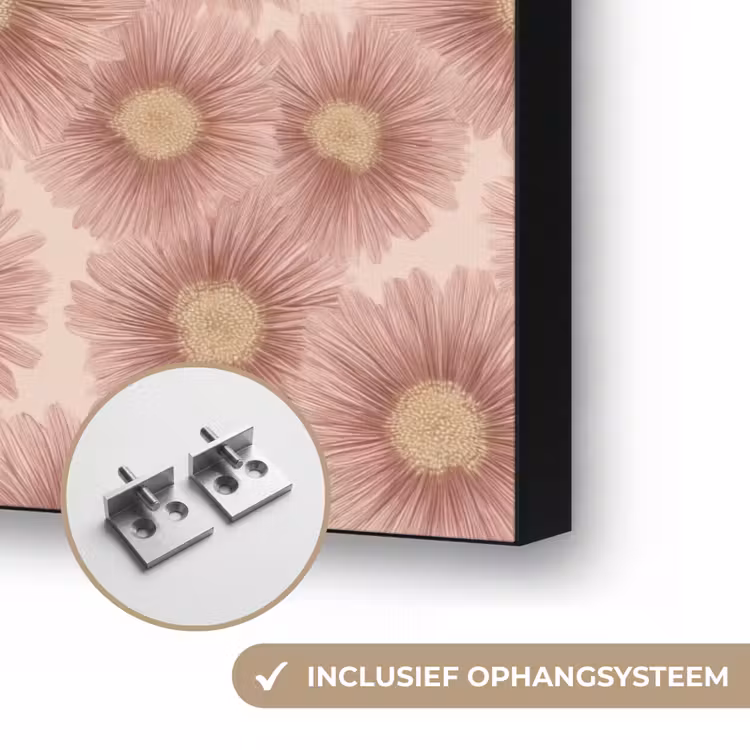 Gerbera - Bloemen - Roze Textielframe zwart klein 947 -USP_ophangsysteemNL